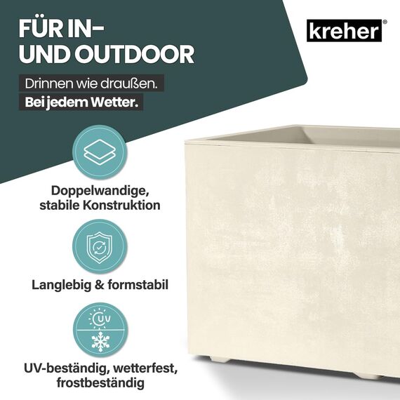 Kreher XL Pflanzkasten Millennium in verschiedenen Formaten und Farben. Tolle Naturstein Optik in Braun, Beige, Anthrazit oder Grau! Aus robustem Kunststoff! (73 Liter (rechteckig) Beige)