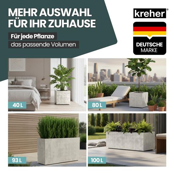 Kreher XL Pflanzkasten Millennium in verschiedenen Formaten und Farben. Tolle Naturstein Optik in Braun, Beige, Anthrazit oder Grau! Aus robustem Kunststoff! (73 Liter (rechteckig) Beige)
