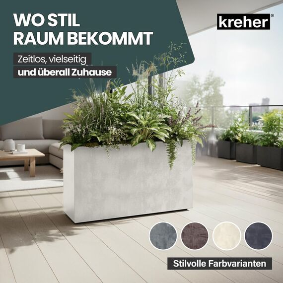 Kreher XL Pflanzkasten Millennium in verschiedenen Formaten und Farben. Tolle Naturstein Optik in Braun, Beige, Anthrazit oder Grau! Aus robustem Kunststoff! (XL Raumteiler (rechteckig) in Creme Weiß)