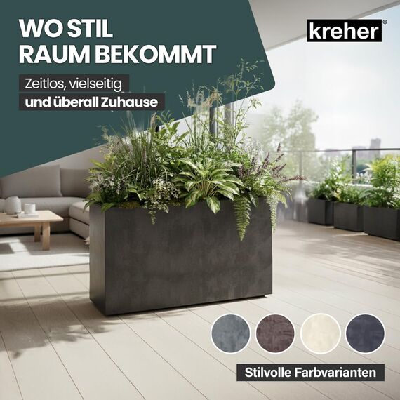 Kreher XL Pflanzkasten Millennium in verschiedenen Formaten und Farben. Tolle Naturstein Optik in Braun, Beige, Anthrazit oder Grau! Aus robustem Kunststoff! (XL Raumteiler (rechteckig) in Anthrazit)