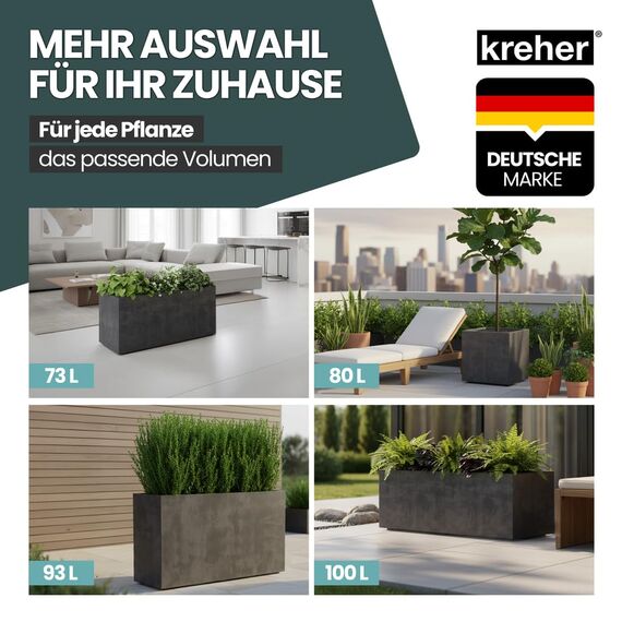Kreher XL Pflanzkasten Millennium in verschiedenen Formaten und Farben. Tolle Naturstein Optik in Braun, Beige, Anthrazit oder Grau! Aus robustem Kunststoff! (40 Liter Anthrazit)