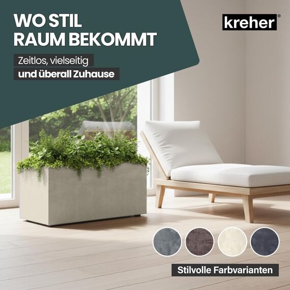 Kreher XL Pflanzkasten Millennium in verschiedenen Formaten und Farben. Tolle Naturstein Optik in Braun, Beige, Anthrazit oder Grau! Aus robustem Kunststoff! (73 Liter (rechteckig) Beige)