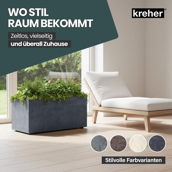 Kreher XL Pflanzkasten Millennium in verschiedenen Formaten und Farben. Tolle Naturstein Optik in Braun, Beige, Anthrazit oder Grau! Aus robustem Kunststoff! (73 Liter (Rechteckig) Grau)