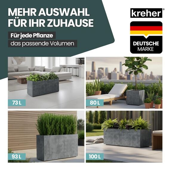 Kreher XL Pflanzkasten Millennium in verschiedenen Formaten und Farben. Tolle Naturstein Optik in Braun, Beige, Anthrazit oder Grau! Aus robustem Kunststoff! (40 Liter Grau)