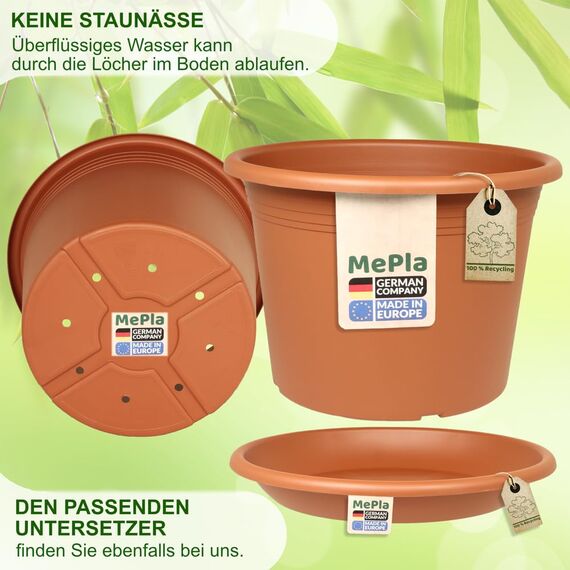 MePla Blumentopf Cilindro - runder Pflanzkübel - wetterfestes Pflanzgefäß - UV-beständiger Blumenkübel - Pflanzentopf - Kübel - Ø 25 - Terracotta