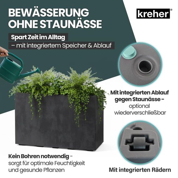 Kreher XL Pflanzkasten Millennium in verschiedenen Formaten und Farben. Tolle Naturstein Optik in Braun, Beige, Anthrazit oder Grau! Aus robustem Kunststoff! (XL Raumteiler (rechteckig) in Anthrazit)