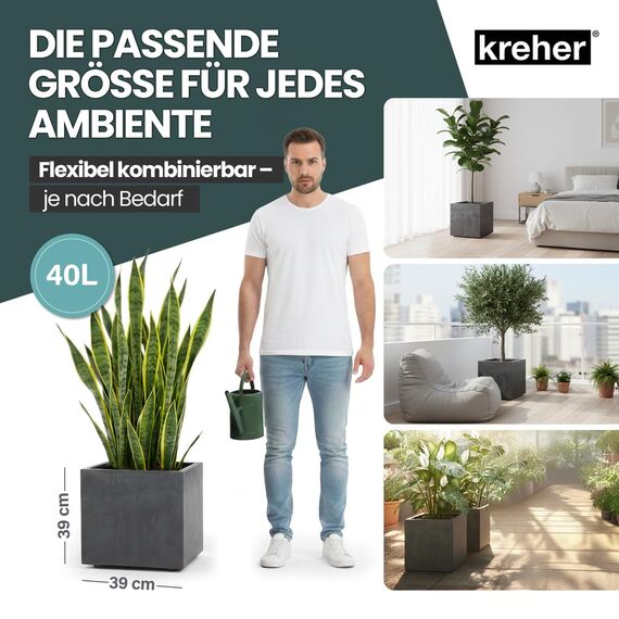 Kreher XL Pflanzkasten Millennium in verschiedenen Formaten und Farben. Tolle Naturstein Optik in Braun, Beige, Anthrazit oder Grau! Aus robustem Kunststoff! (40 Liter Anthrazit)