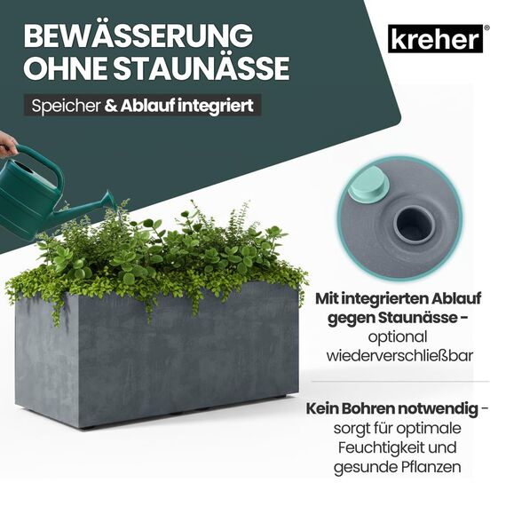 Kreher XL Pflanzkasten Millennium in verschiedenen Formaten und Farben. Tolle Naturstein Optik in Braun, Beige, Anthrazit oder Grau! Aus robustem Kunststoff! (73 Liter (Rechteckig) Grau)