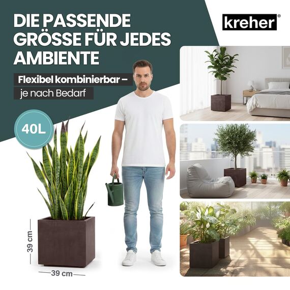 Kreher XL Pflanzkasten Millennium in verschiedenen Formaten und Farben. Tolle Naturstein Optik in Braun, Beige, Anthrazit oder Grau! Aus robustem Kunststoff! (40 Liter Braun)