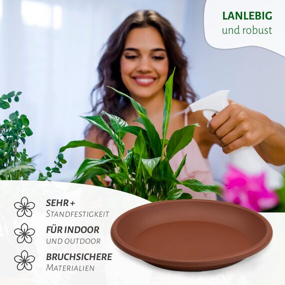 MePla Blumentopf-Untersetzer für Pflanzkübel Cilindro - runder Kunststoff-Unterteller - wetterfestes Pflanzgefäß - UV-beständig - Ø 14 cm (Innen: ø 11 cm) - Terracotta