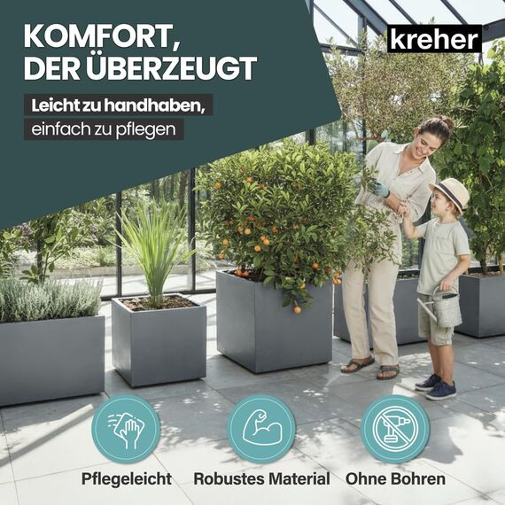 Kreher XL Pflanzkasten Millennium in verschiedenen Formaten und Farben. Tolle Naturstein Optik in Braun, Beige, Anthrazit oder Grau! Aus robustem Kunststoff! (40 Liter Grau)