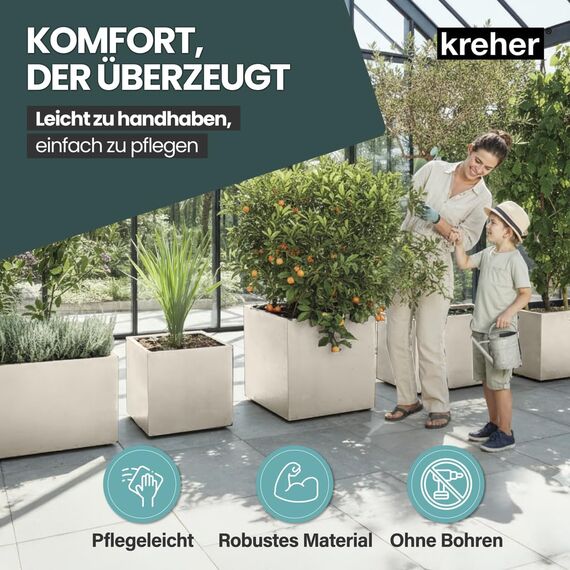 Kreher XL Pflanzkasten Millennium in verschiedenen Formaten und Farben. Tolle Naturstein Optik in Braun, Beige, Anthrazit oder Grau! Aus robustem Kunststoff! (40 Liter Beige)