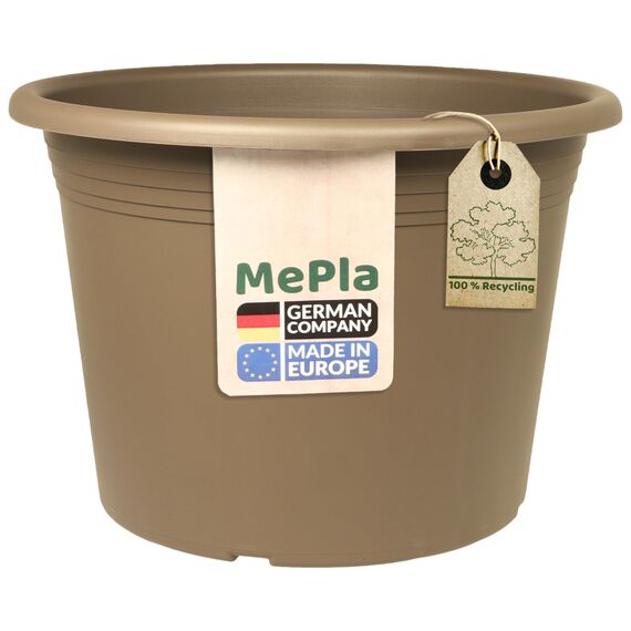 MePla Blumentopf Cilindro - runder Pflanzkübel - wetterfestes Pflanzgefäß - UV-beständiger Blumenkübel - Pflanzentopf - Kübel - Ø 30 - Taupe