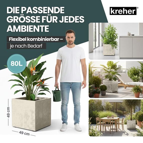 Kreher XL Pflanzkasten Millennium in verschiedenen Formaten und Farben. Tolle Naturstein Optik in Braun, Beige, Anthrazit oder Grau! Aus robustem Kunststoff! (80 Liter Beige)