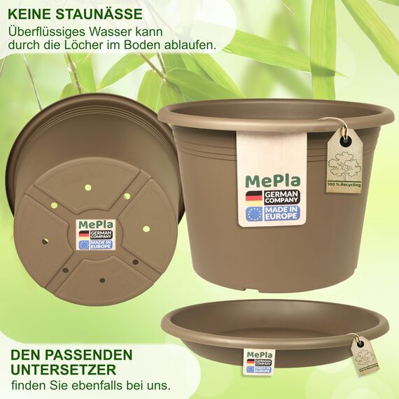 MePla Blumentopf Cilindro - runder Pflanzkübel - wetterfestes Pflanzgefäß - UV-beständiger Blumenkübel - Pflanzentopf - Kübel - Ø 60 - Taupe