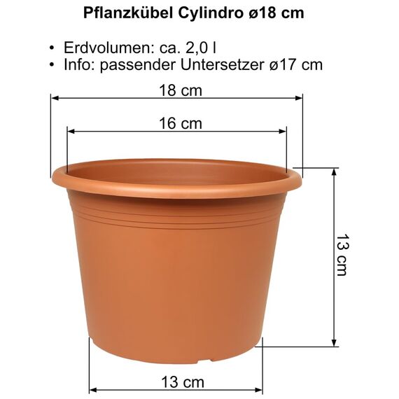MePla Blumentopf Cilindro - runder Pflanzkübel - wetterfestes Pflanzgefäß - UV-beständiger Blumenkübel - Pflanzentopf - Kübel - Ø 18 - Terracotta