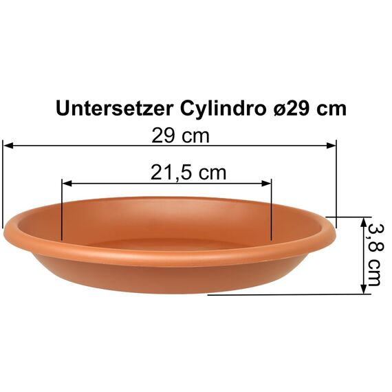 MePla Blumentopf-Untersetzer für Pflanzkübel Cilindro - runder Kunststoff-Unterteller - wetterfestes Pflanzgefäß - UV-beständig - Ø 29 cm (Innen: ø 21,5 cm) - Terracotta
