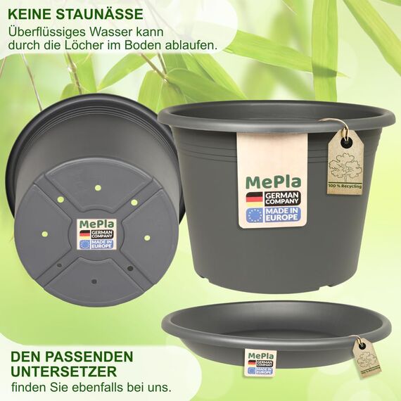 MePla Blumentopf Cilindro - runder Pflanzkübel - wetterfestes Pflanzgefäß - UV-beständiger Blumenkübel - Pflanzentopf - Kübel - Ø 40 - Anthrazit