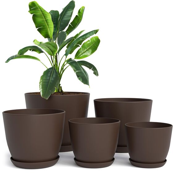 Utopia Home 5er-Pack Blumentopf 18/17/15/13/12 cm Übertopf mit Untertasse Für Küche, Balkon Blumentöpfe mit Untertasse Gartenpflanzen, Baumschule Blumentopf für Zimmerpflanzen Braun.