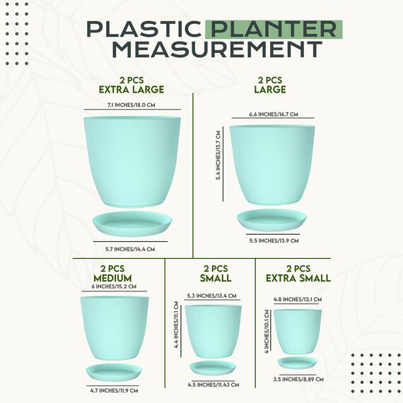 Utopia Home 10er-Pack Blumentopf 18/17/15/13/12 cm Übertopf mit Untertasse Für Küche, Balkon Blumentöpfe mit Untertasse Gartenpflanzen Sukkulenten, Baumschule Blumentopf für Zimmerpflanzen Aqua.