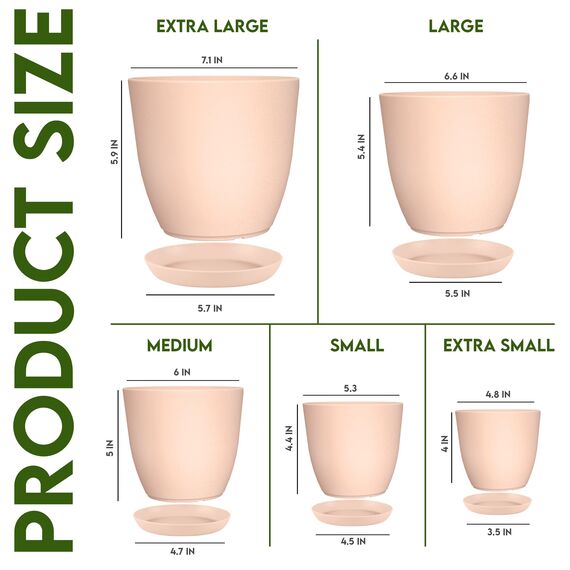 Utopia Home 5er-Pack Blumentopf 18/17/15/13/12 cm Übertopf mit Untertasse Für Küche, Balkon Blumentöpfe mit Untertasse Gartenpflanzen, Baumschule Blumentopf für Zimmerpflanzen Rosa.