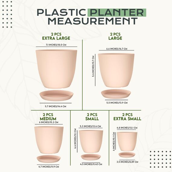 Utopia Home 10er-Pack Blumentopf 18/17/15/13/12 cm Übertopf mit Untertasse Für Küche, Balkon Blumentöpfe mit Untertasse Gartenpflanzen Sukkulenten, Baumschule Blumentopf für Zimmerpflanzen Rosa.