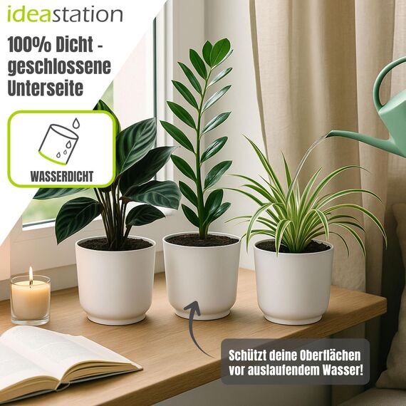 idea-station Sati Blumentopf Set 3 x 15 cm - weiß - bruchsichere Blumentöpfe aus Plastik für verschiedenste Pflanzen, Blumen - Matte Übertöpfe für innen und außen