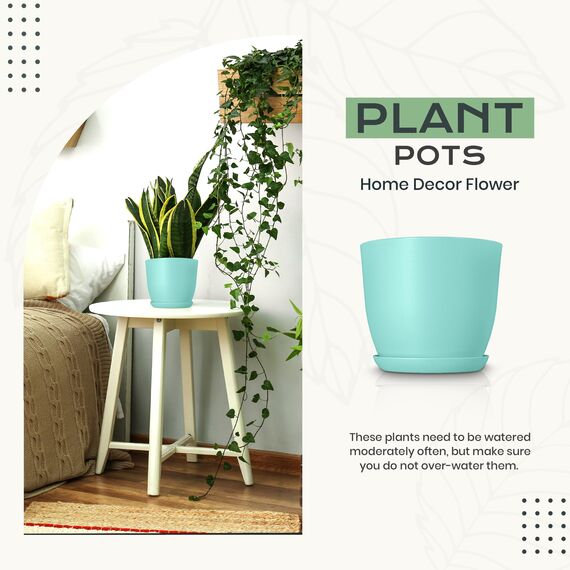 Utopia Home 10er-Pack Blumentopf 18/17/15/13/12 cm Übertopf mit Untertasse Für Küche, Balkon Blumentöpfe mit Untertasse Gartenpflanzen Sukkulenten, Baumschule Blumentopf für Zimmerpflanzen Aqua.