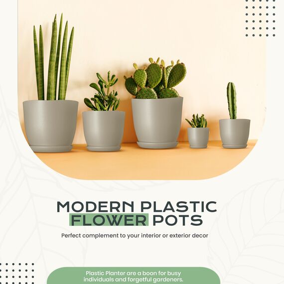 Utopia Home 10er-Pack Blumentopf 18/17/15/13/12 cm Übertopf mit Untertasse Für Küche, Balkon Blumentöpfe mit Untertasse Gartenpflanzen Sukkulenten, Baumschule Blumentopf für Zimmerpflanzen Grau.