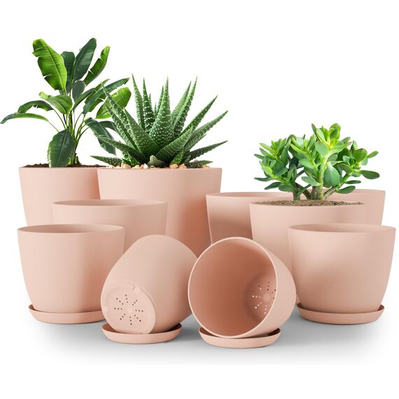 Utopia Home 10er-Pack Blumentopf 18/17/15/13/12 cm Übertopf mit Untertasse Für Küche, Balkon Blumentöpfe mit Untertasse Gartenpflanzen Sukkulenten, Baumschule Blumentopf für Zimmerpflanzen Rosa.