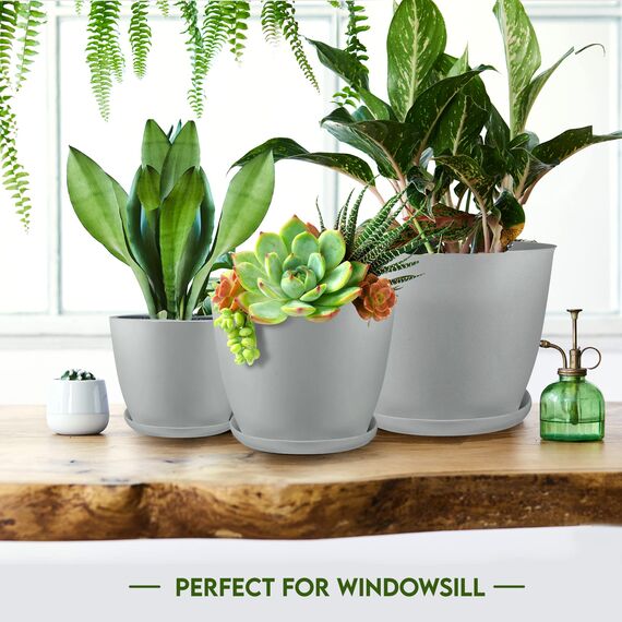 Utopia Home 5er-Pack Blumentopf 18/17/15/13/12 cm Übertopf mit Untertasse Für Küche, Balkon Blumentöpfe mit Untertasse Gartenpflanzen, Baumschule Blumentopf für Zimmerpflanzen Grau.