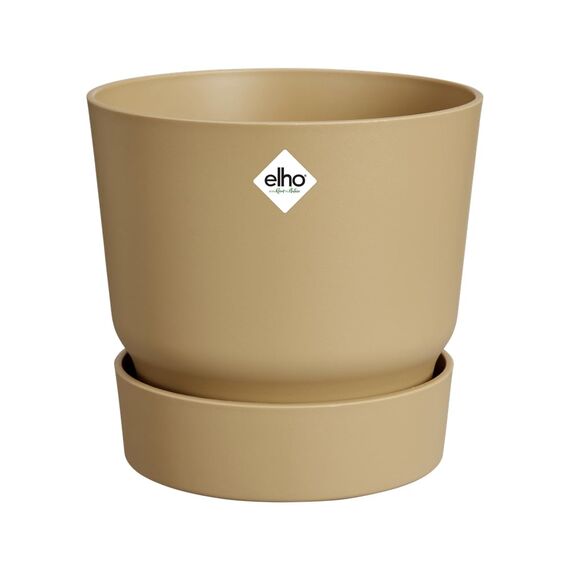 elho Greenville Rund 25 Blumentopf für Außen - Selbstbewässerungstopf - 100% recyceltes Plastik - Ø 24.5 x H 23.3 cm - Beige/Goldener Sand