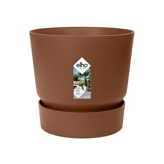 elho Greenville Rund 16 - Blumentopf für Innen und Außen - Selbstbewässerungstopf - 100% recyceltes Plastik - Ø 16.0 x H 15.3 cm - Braun/Ingwer Braun
