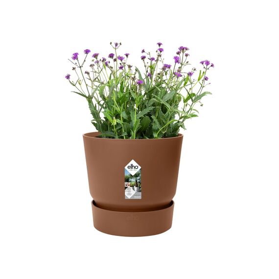 elho Greenville Rund 14 - Blumentopf für Innen und Außen - Selbstbewässerungstopf - 100% recyceltes Plastik - Ø 14.0 x H 13.4 cm - Braun/Ingwer Braun
