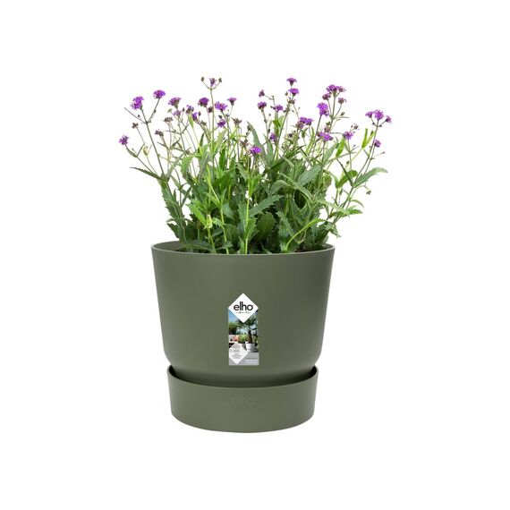 elho Greenville Rund 14 - Blumentopf für Innen und Außen - Selbstbewässerungstopf - 100% recyceltes Plastik - Ø 14.0 x H 13.4 cm - Grün/Leaf Green