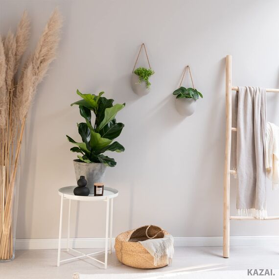 Kazai. Wandvasen -Ellie- | Hängende Keramik-Blumentöpfe 2-teilig | Wand-Deko für Zimmer, Balkon und Garten | Hellgrau (matt)