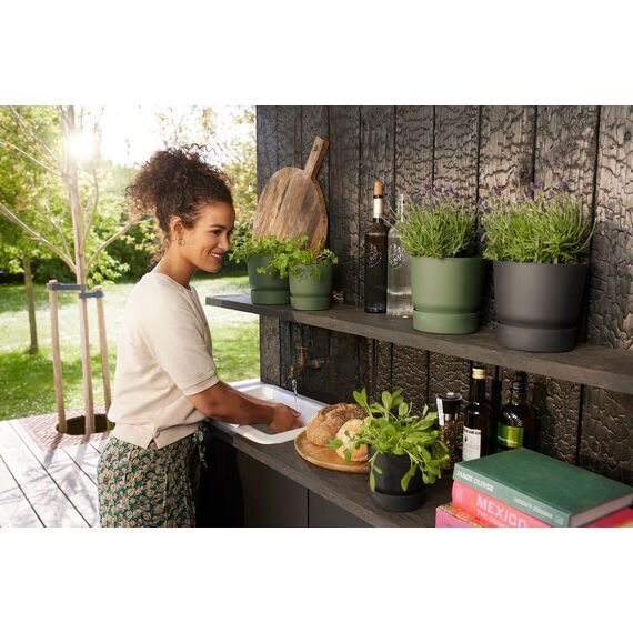 elho Greenville Rund 14 - Blumentopf für Innen und Außen - Selbstbewässerungstopf - 100% recyceltes Plastik - Ø 14.0 x H 13.4 cm - Grün/Leaf Green