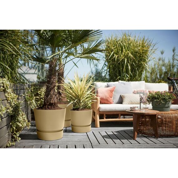 elho Greenville Rund 20 - Blumentopf für Innen und Außen - Selbstbewässerungstopf - 100% recyceltes Plastik - Ø 19.5 x H 18.4 cm - Beige/Goldener Sand