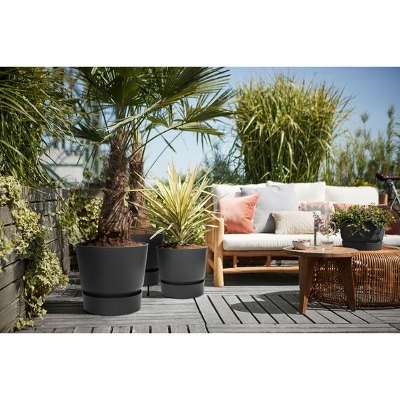 elho Greenville Rund 40 - Blumentopf für Innen und Außen - Selbstbewässerungstopf - 100% recyceltes Plastik - Ø 39.0 x H 36.8 cm - Schwarz/Living Schwarz
