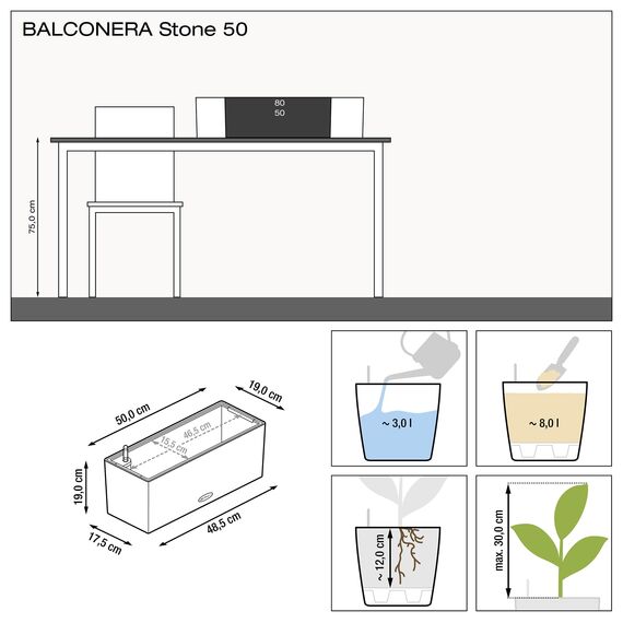 Lechuza BALCONERA Stone 50 Komplettset quarzweiß