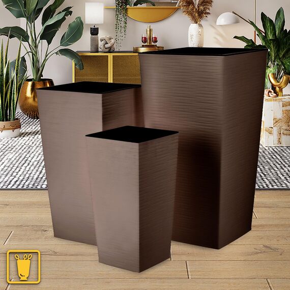 KADAX 3er Set Pflanzkübel mit Innentopf 36/46,5/57,5 cm Höhe, Mokka – wetterfeste & robuste Blumenkübel aus Kunststoff, Blumentöpfe für Innen- & Außenbereich