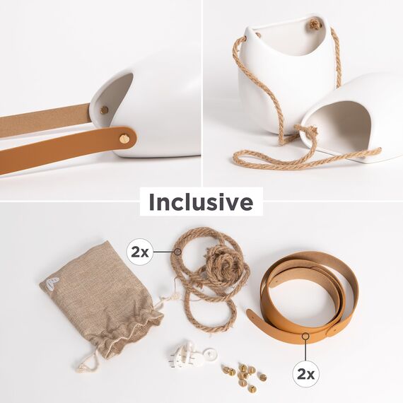 Kazai. Wandvasen -Ellie- | Hängende Keramik-Blumentöpfe 2-teilig | Wand-Deko für Zimmer, Balkon und Garten | Weiss (matt)