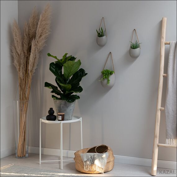 Kazai. Wandvasen -Ellie- | Hängende Keramik-Blumentöpfe 3-teilig | Wand-Deko für Zimmer, Balkon und Garten | Hellgrau (matt)