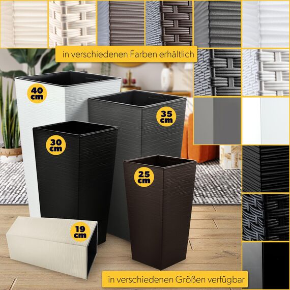 KADAX 3er Set Pflanzkübel mit Innentopf 57/68/75 cm Höhe, Weiß – wetterfeste & robuste Blumenkübel aus Kunststoff, Blumentöpfe für Innen- & Außenbereich