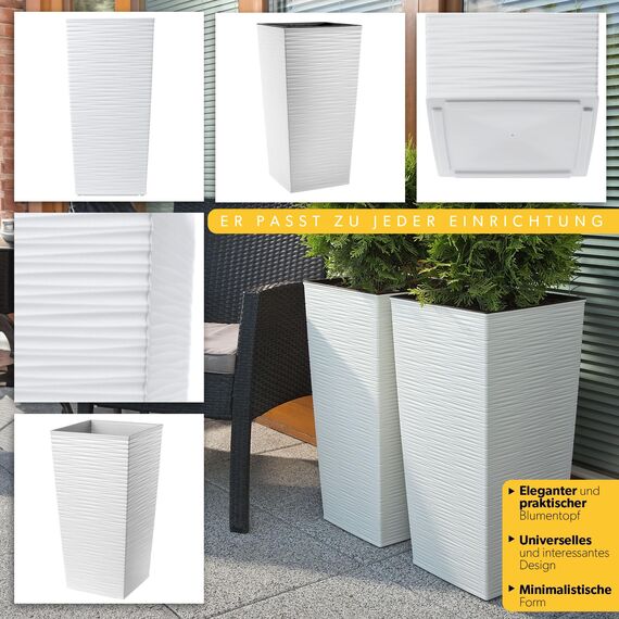 KADAX 3er Set Pflanzkübel mit Innentopf 57/68/75 cm Höhe, Weiß – wetterfeste & robuste Blumenkübel aus Kunststoff, Blumentöpfe für Innen- & Außenbereich