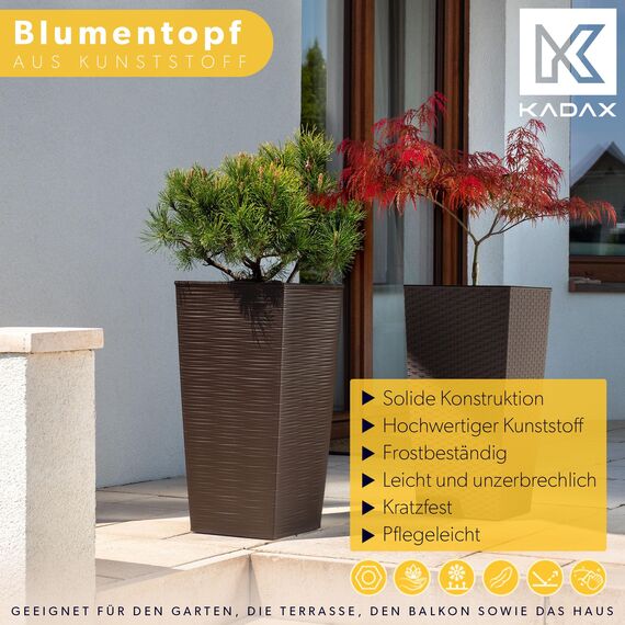 KADAX 3er Set Pflanzkübel mit Innentopf 36/46,5/57,5 cm Höhe, Mokka – wetterfeste & robuste Blumenkübel aus Kunststoff, Blumentöpfe für Innen- & Außenbereich