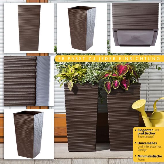 KADAX 3er Set Pflanzkübel mit Innentopf 36/46,5/57,5 cm Höhe, Mokka – wetterfeste & robuste Blumenkübel aus Kunststoff, Blumentöpfe für Innen- & Außenbereich