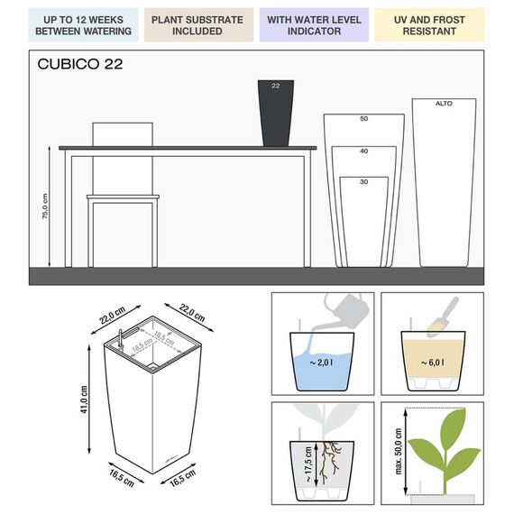LECHUZA CUBICO Premium 22 schwarz hochglanz 18469