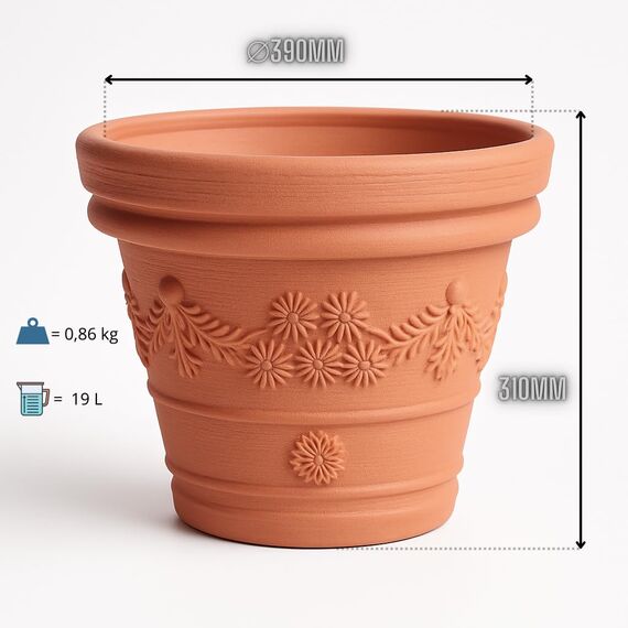 Blumentopf Pflanztopf Massiv Blumenkübel Terrakotta Mocca Untersetzer 5 Größen von rg-vertrieb