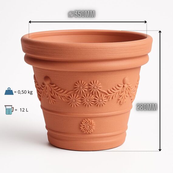 Blumentopf Pflanztopf Massiv Blumenkübel Terrakotta Mocca Kunststoff Classic Massiver konisch Untersetzer 5 Größen von rg-vertrieb für Innenräume und Gärten